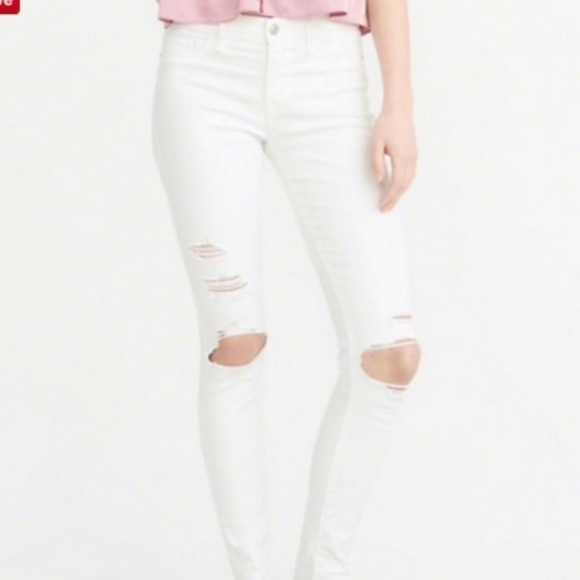 Abercrombie & fitch Rip White mid rise Skinny distressed raw hem 50%off w♥️#58 - Picture 1 of 12